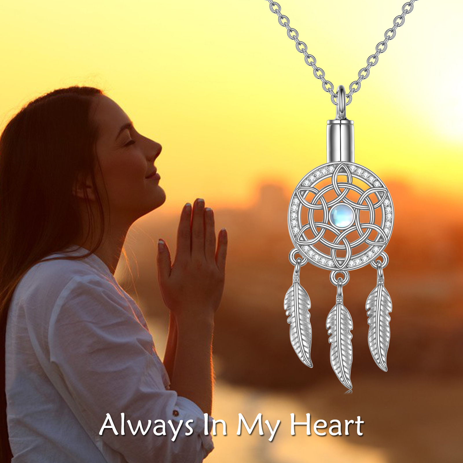 Dream Catcher Urn Necklace with Moonstone
